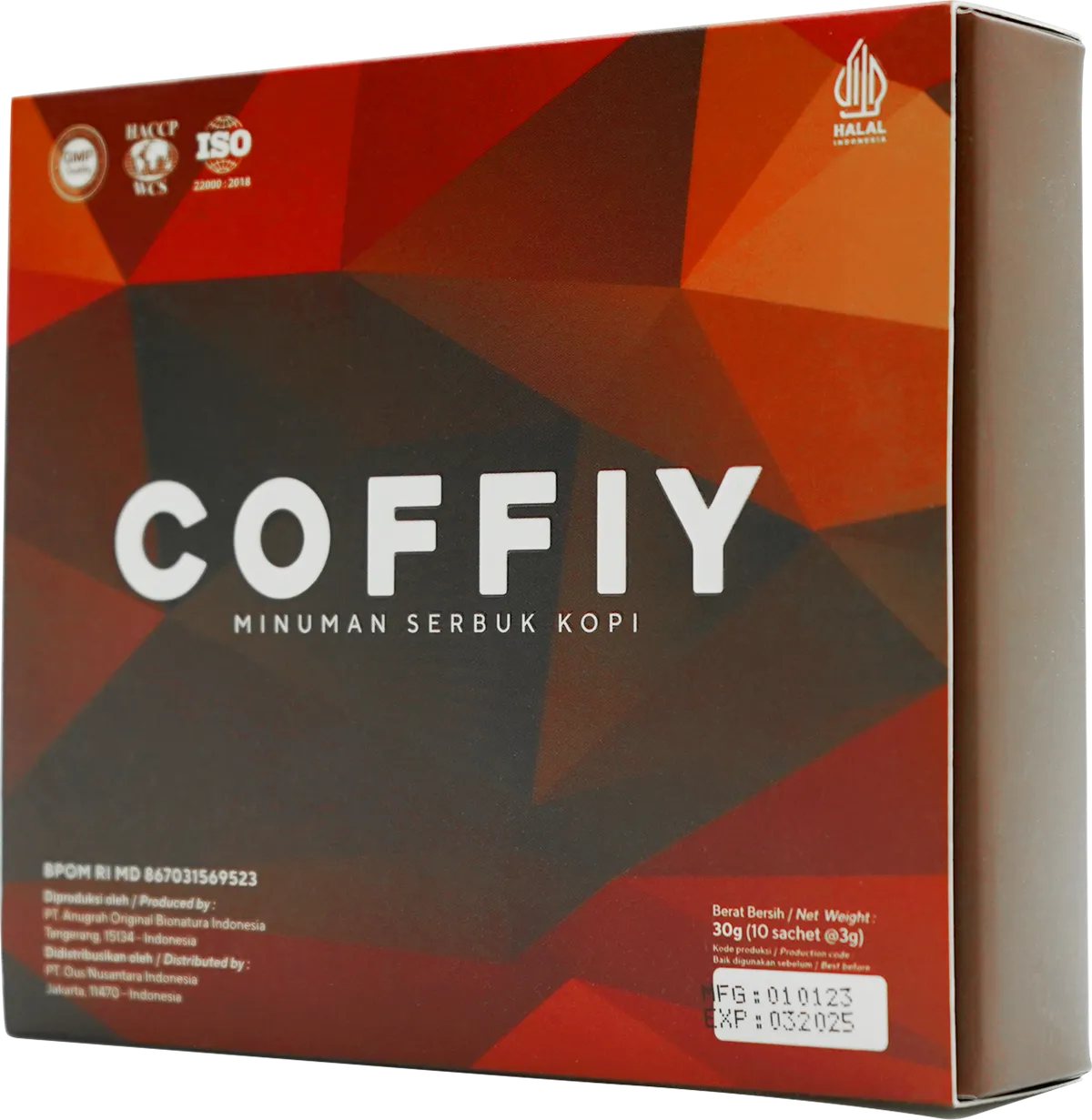Kotak COFFIY minuman serbuk kopi isi 10 sachet